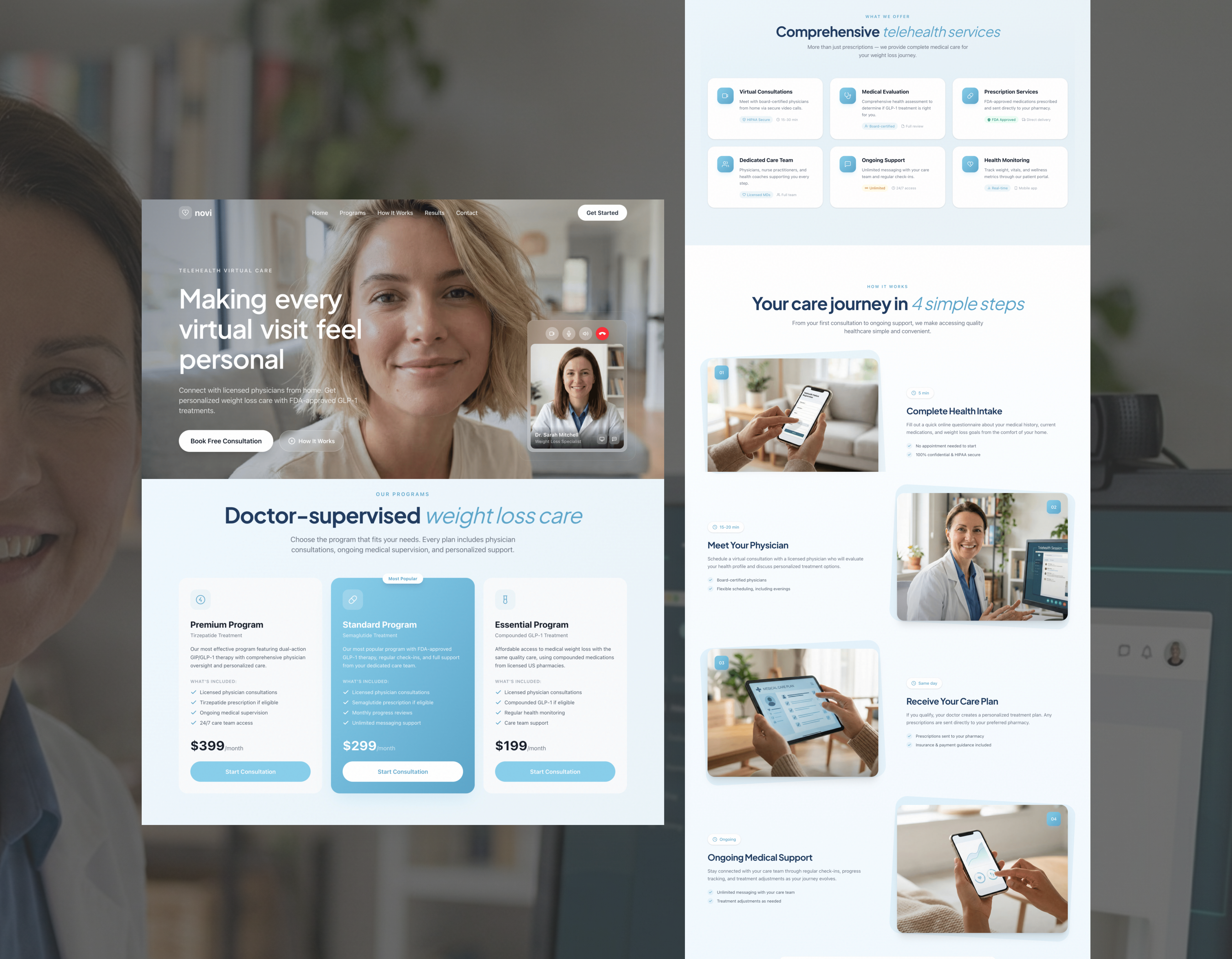 Novi Telehealth Platform - Virtual healthcare website offering doctor-supervised weight loss programs